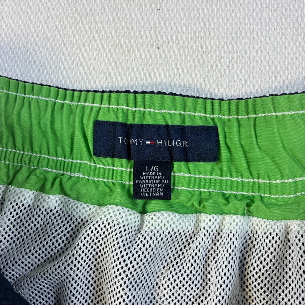 Tommy Hilfiger Mens‎ Large Navy Blue Board Shorts Swim Trunks Striped Mesh Liner - Picture 4 of 7